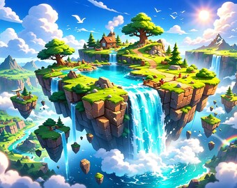 Tapety na pulpit z kreskówkową przygodą fantasy – 20 kolorowych krajobrazów w stylu gry – do pobrania w wersji cyfrowej