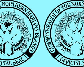 May include: Two identical circular seals of the Commonwealth of the Northern Mariana Islands. Each seal features a central star, a map outline, and a wreath. The text "COMMONWEALTH OF THE NORTHERN MARIANA ISLANDS" and "OFFICIAL SEAL" are inscribed around the outer edge.