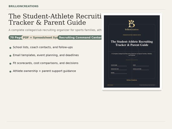 Student-Athlete Recruiting Tracker & Parent Guide | College Recruiting Organizer, Coach Email Templates  School Comparison PDF