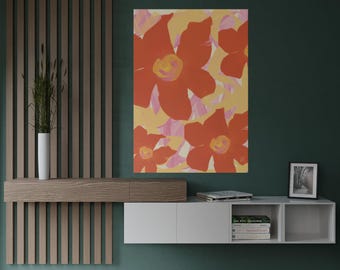 Original Artwork Red Floral Poster | Abstract Flower Art, Large Wall Print