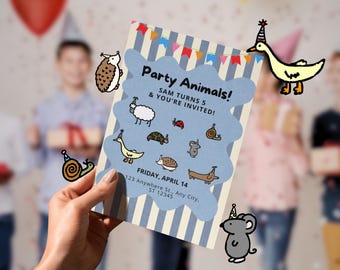Animals themed birthday party hand drawn illustrations