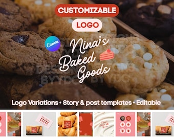 Bakery Logo Design Kit Canva Templates: Editable Branding, Social Media