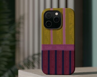 Hand-Painted Striped Abstract Phone Case MagSafe iphone or samsung case