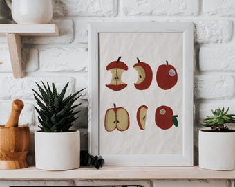 Hand drawn Apple fruit minimal wall art print kitchen decor