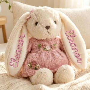 Personalisierte Bunny Plüsch Stofftier, gestickt Name Kaninchen, Bunny Plüsch Geschenk, Kinder Korb Stuffer Blumenmädchen Geschenk Mädchen Geburtstagsgeschenk