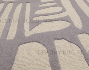 Tapis en laine tufté à la main avec motif abstrait moderne, tapis contemporain neutre fait main pour le salon et la chambre à coucher