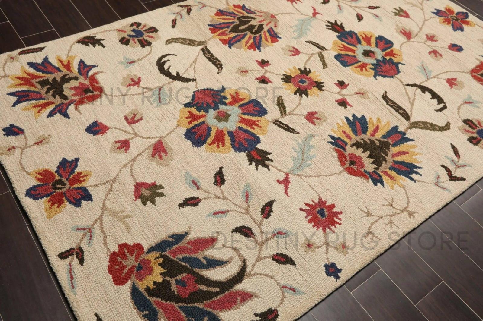 Multicolor Ivory Area Rug Hand Tufted Wool Area Rug in Ivory With Multicolor Floral Pattern ...