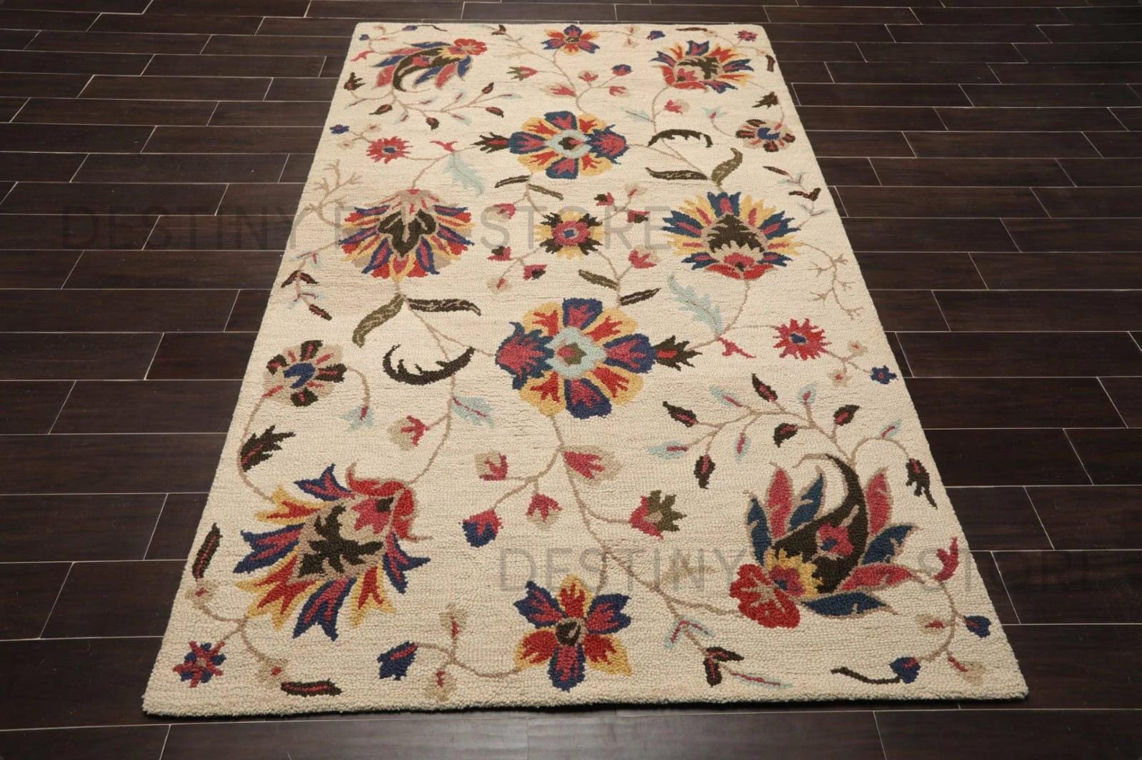 Multicolor Ivory Area Rug Hand Tufted Wool Area Rug in Ivory With Multicolor Floral Pattern ...