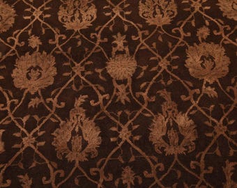 Hand Tufted Wool Area Rug In Rich Chocolate Brown And Antique Gold Traditional Floral Lattice Pattern Handmade Classic Living Room Rug