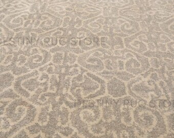 Hand Tufted Wool Area Rug In Soft Beige And Ivory With Subtle Traditional Allover Pattern, Handmade Neutral Living Room Bedroom Rug