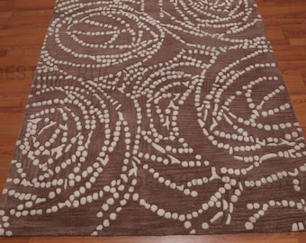 Tapis moderne en laine touffeté à la main en laine marron chaud et ivoire, tapis abstrait fait main en laine pour salon, chambre à coucher et décoration d'intérieur