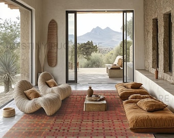 Luxury Hand Tufted Wool Modern Geometric Area Rug In Earthy Brown Olive And Rust Tones With Brick Inspired Pattern Contemporary Designer Rug