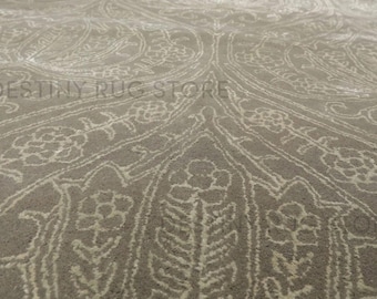 Hand Tufted Wool Area Rug In Soft Taupe And Ivory Floral Mughal Pattern Handmade Traditional Living Room Rug