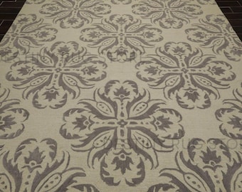 Hand Tufted Wool Area Rug In Warm Beige And Taupe Floral Damask Pattern Handmade Traditional Designer Living Room Bedroom Rug