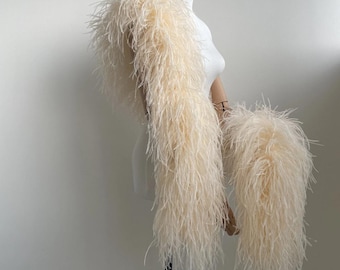 Elegant Champagne Ostrich Feather boa, Bridal Wedding Shawl, Stage Performance Evening Cape