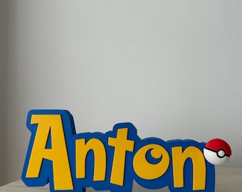 Personalised Pokémon Inspired Name Sign | 3D Printed Pokémon Inspired Desk Decor | Gaming Room Decor | Kids Bedroom Gift