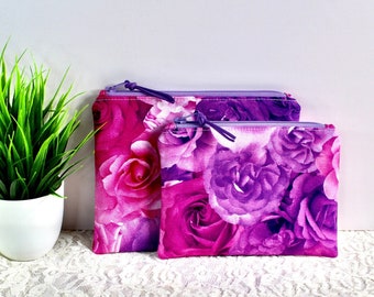 Cosmetic Bags Set of 2, Makeup Bag, Zipper Top Bags, Roses, Travel Case, Zipper Top, Mother's Day Gift, Ready To Ship