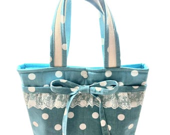 Bolso para Biblia o Libros, Acolchado, Turquesa Claro con Lunares, Bolso para Agenda, Regalo para Mamá, Regalo Cristiano