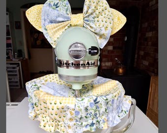 Juego de fundas para el bol de la batidora KitchenAid, estampado patchwork azul y amarillo, decoración de cocina de algodón hecha a mano, regalo para mamá