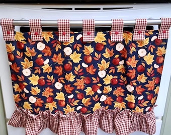 Fall Retro Oven Curtain, Farmhouse Kitchen Decor, CottageCore, Apples