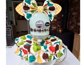 Juego de 2 tapas para el bol de la batidora KitchenAid, colores retro, hechas a mano, decoración de cocina, regalo para ella.