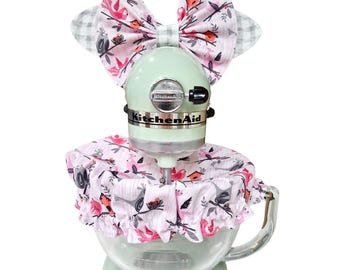 Juego de tapas para el tazón de la batidora KitchenAid, lindos pájaros, decoración de cocina de algodón hecha a mano, regalo para mamá