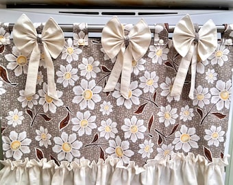 Retro Oven Curtain, Farmhouse Kitchen Decor, CottageCore, Removable Bows Included