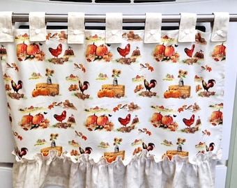 Fall Retro Oven Curtain, Farmhouse Kitchen Decor, CottageCore, Thanksgiving Decor