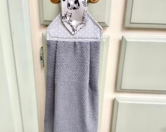 Toalla de cocina colgante, gato gris
