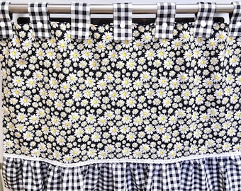 Retro Oven Curtain, Farmhouse Kitchen Decor, CottageCore, Black and White Daisies
