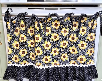 Retro Oven Curtain, Farmhouse Kitchen Decor, CottageCore, Sunflowers