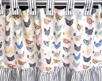 Retro Oven Curtain, Farmhouse Kitchen Decor, CottageCore, Chickens