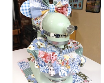 Juego de 4 tapas para el tazón de la batidora KitchenAid, diseño patchwork, decoración de cocina, regalo para ella, hecho a mano.