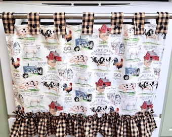 Retro Oven Curtain, Farmhouse Kitchen Decor, CottageCore, Farm Print