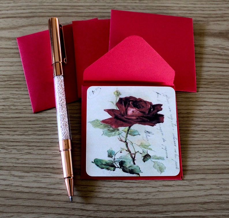 Red Rose Blank Cards Mini Notecards with Envelopes Set of 4 Mini Greeting Card Love Notes