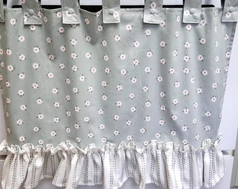 Retro Oven Curtain, Farmhouse Kitchen Decor, CottageCore, Daisies on Sage Green
