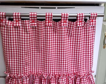 Retro Oven Curtain, Farmhouse Kitchen Decor, CottageCore, Red and White Gingham