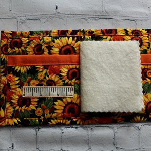 Needle Book With Pockets, Sunflower Print, Needle Case, Sewing Supplies, Needle Organizer, Ready to Ship