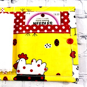 Needle Book With Pockets, Cute Chicken Print,  Needle Case, Sewing Supplies, Needle Organizer, Ready to Ship