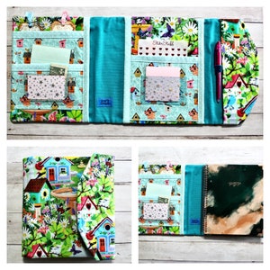 Planner Cover, Erin Condren Planner Fabric Cover, Ready To Ship, Birdhouse Print, Lots of Pockets