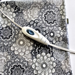 Luxury Heating Pad Cover, Cozy Fleece Cover With Zipper Closure, Grey Floral, Choose Your Size