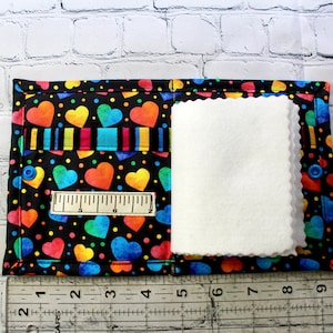 Needle Book With Pockets, Bright Hears Print, Needle Case, Sewing Supplies, Needle Organizer, Ready to Ship