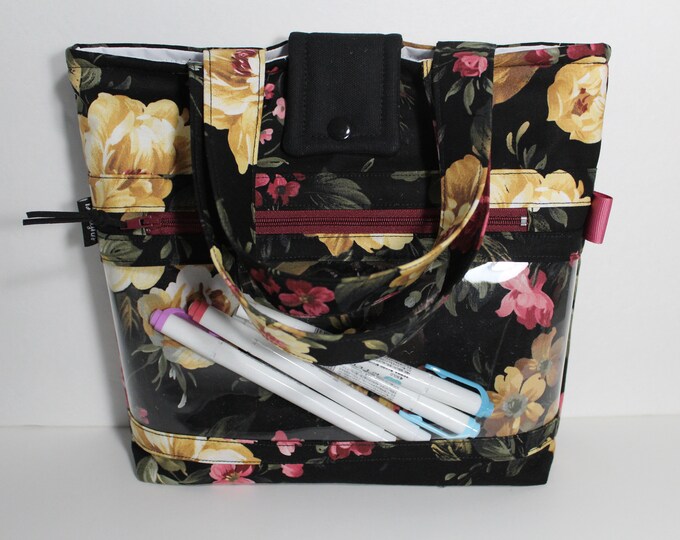 Planner Tote Bag With Handles Clear Vinyl Front Pocket Etsy