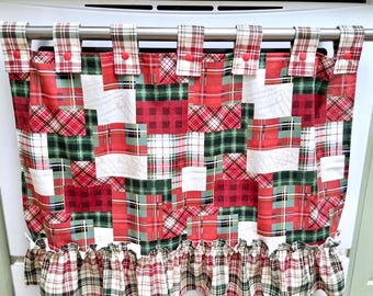 Christmas Retro Oven Curtain, Farmhouse Kitchen Decor, CottageCore, Patchwork, Cottage Core