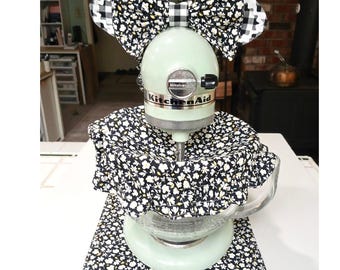 Juego de fundas para el tazón de la batidora KitchenAid, algodón con estampado floral en blanco y negro, decoración de cocina, accesorio para batidora, regalo para mamá