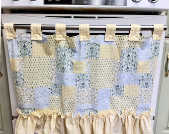 Retro Oven Curtain, Farmhouse Kitchen Decor, CottageCore, Patchwork