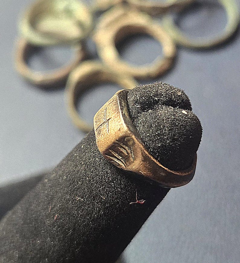 Medieval Bronze Signet Ring With Crucifix or Cross, Crusader Period (c ...