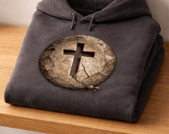 Sweat à capuche The Cornerstone | Pull en croix en pierre fissurée, sweat-shirt unisexe épais, streetwear foi minimal