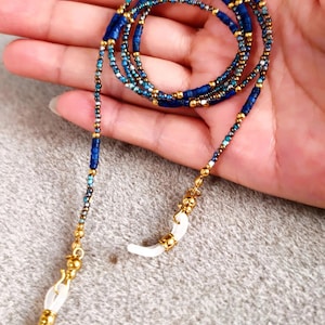 Lapis Lazuli Picasso Chain, Royal Blue Gemstone Eyeglass Holder, Titanium Steel Lanyard