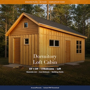 22x24 Cabin Plans with Loft PDF: 2 Bed 950SF - DIY Building Guide, Materials List, Cost Estimate - Small House Blueprint